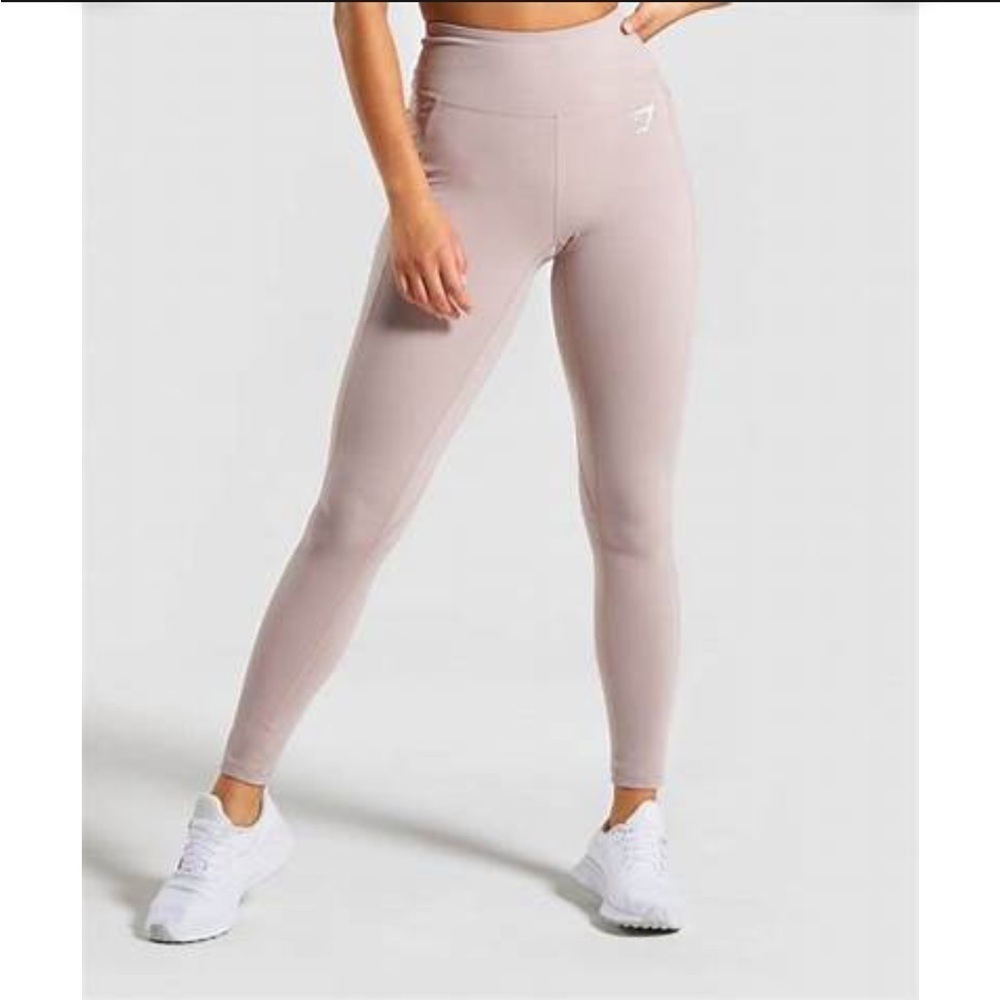 Gymshark | Dreamy Beige Mauve Mesh Panel High Waist Pocket Leggings Small
